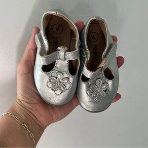 Silver Baby Shoes with Floral Design